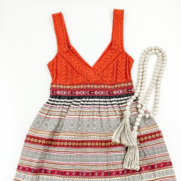 Free People Dresses & Skirts - FREE PEOPLE VINTAGE KNIT BODICE EMBROIDERED DRESS